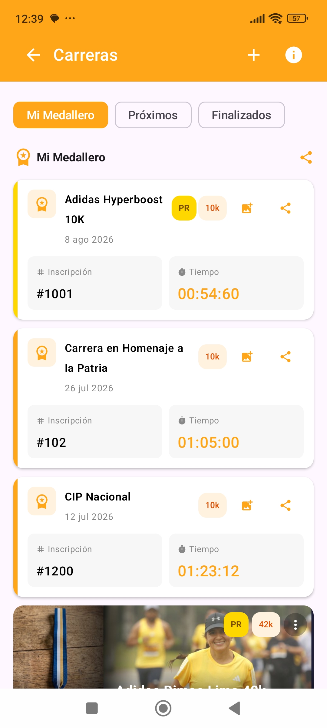 Mi Medallero con historial de carreras