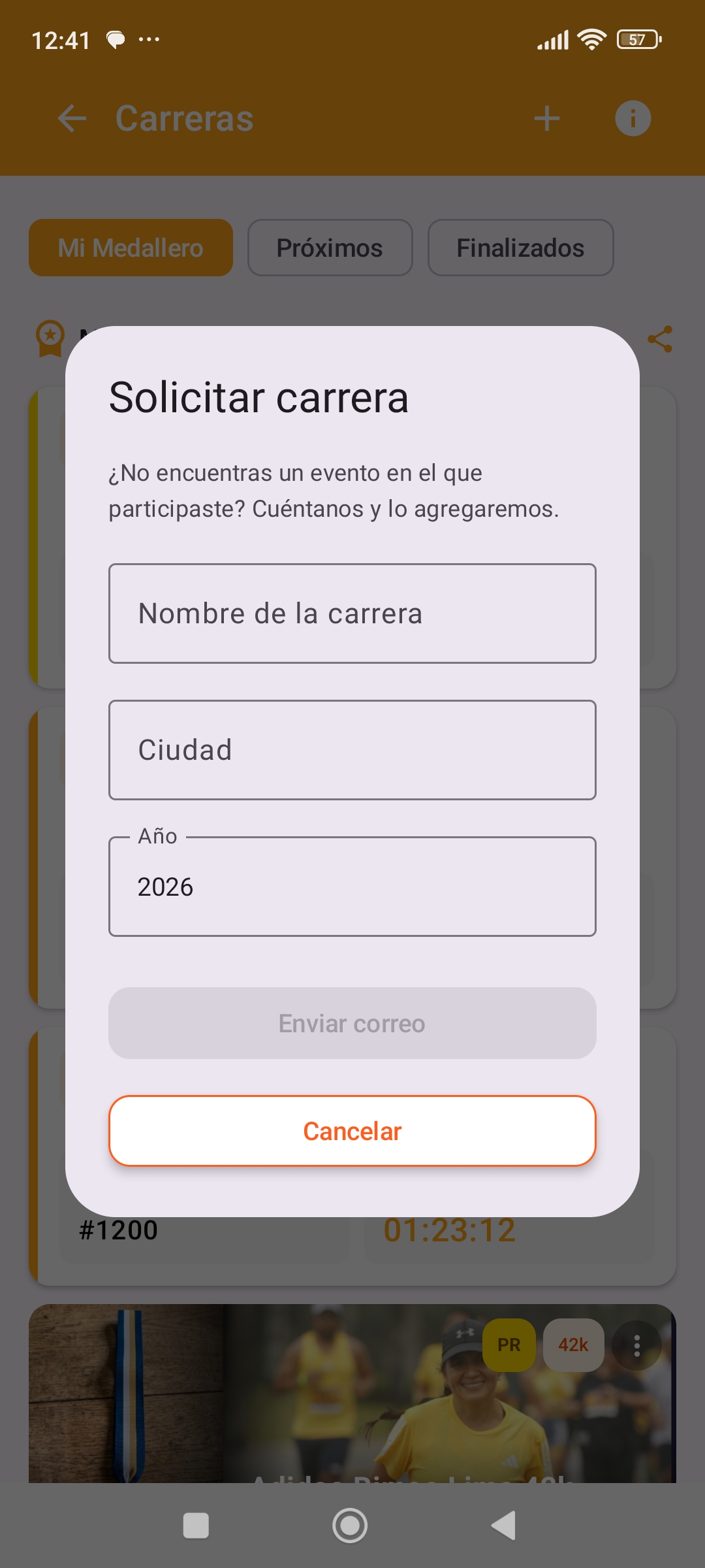 Solicitar una carrera nueva