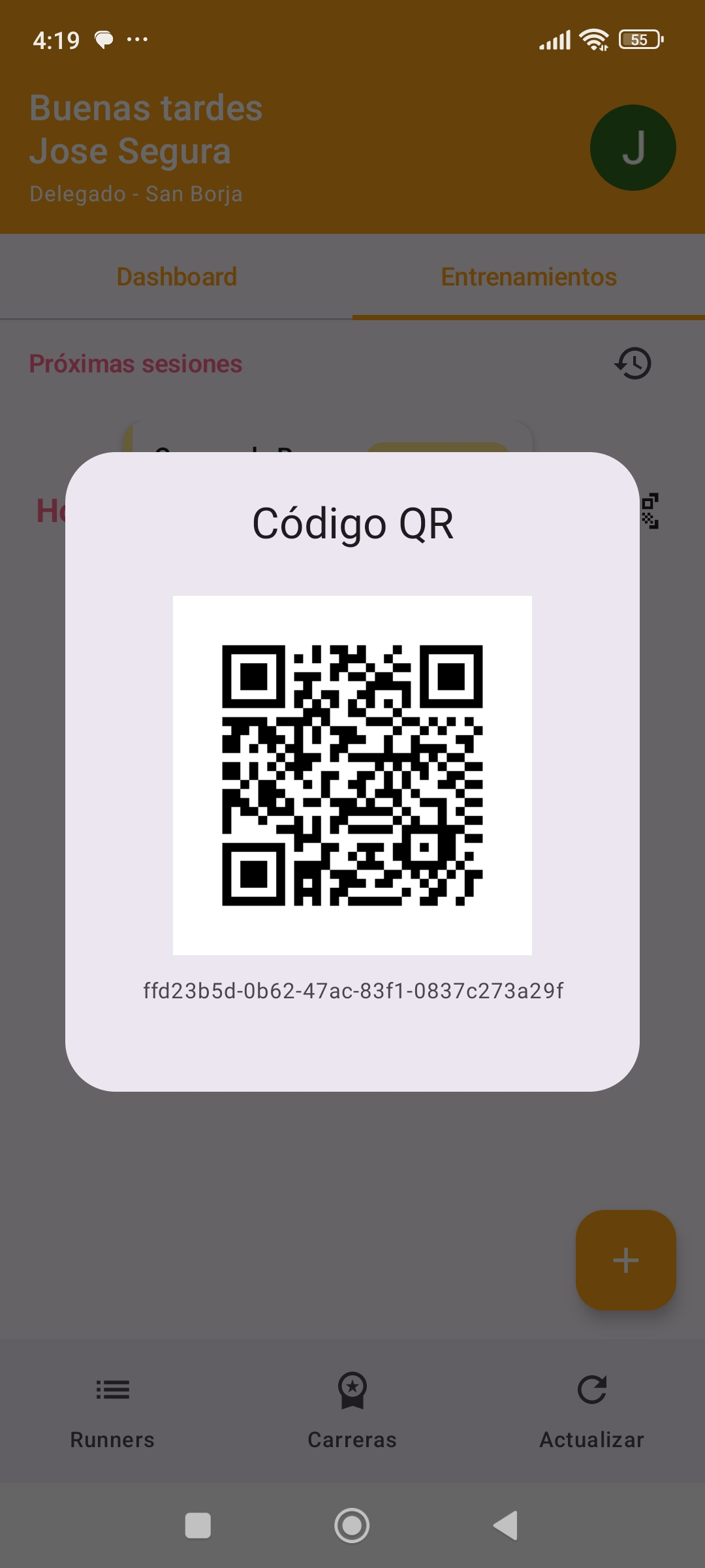 El delegado muestra el código QR de la sesión