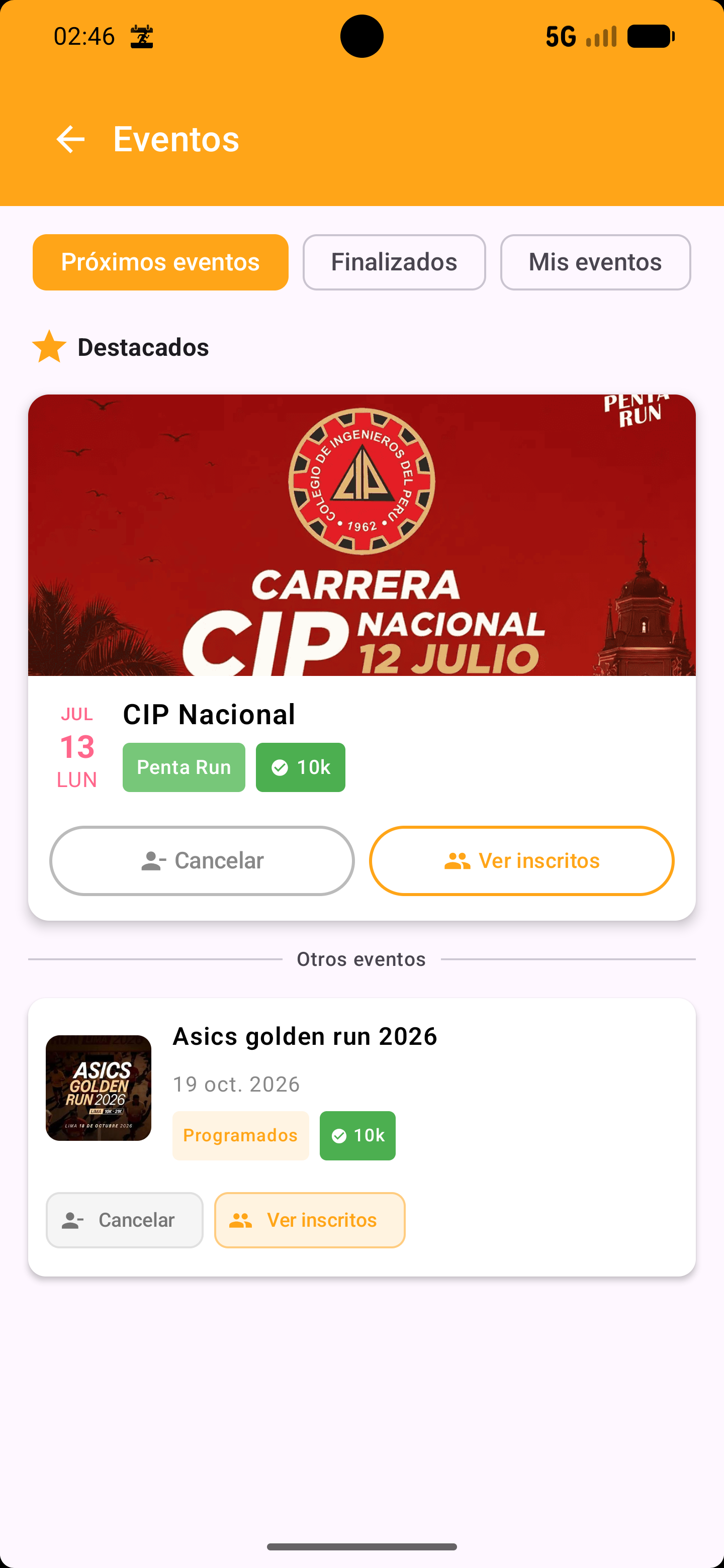 Próximos eventos y carreras destacadas